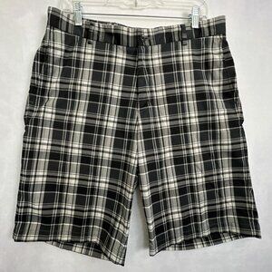 Slazenger Shorts Mens 34 Black Plaid Pockets Stretch Golf Athleisure Outdoor